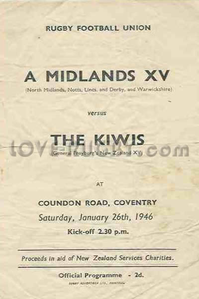 1946 Midlands (Eng) v New Zealand  Rugby Programme